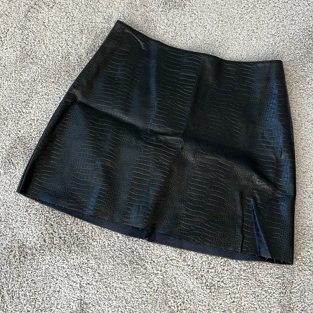 Black Faux Leather Snake Skin Mini Skirt